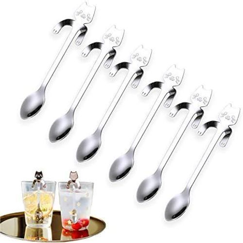 304 Acier Inoxydable De Forme De Chat Cuillère À Moka Cuillère À Dessert Boisson Au Lait Dessert Sucré Assaisonnement Taverne Cuillère (6 Pcs)