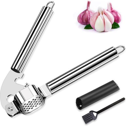 Presse-Ail En Acier Inoxydable, Presse-Ail Robuste, Presse-Ail Équipé D'un Éplucheur En Silicone Et D'une Brosse De Nettoyage Est Robuste, Antirouille Et Facile À Nettoyer