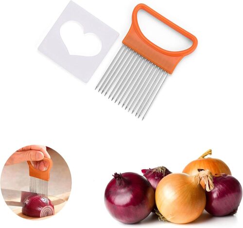 Éplucheur D'oignons, Couteau À Trancher Les Oignons, Aiguille À Viande En Acier Inoxydable, Coupe-Pommes De Terre, Trancheur D'oignons, Support À Oignons (Orange)