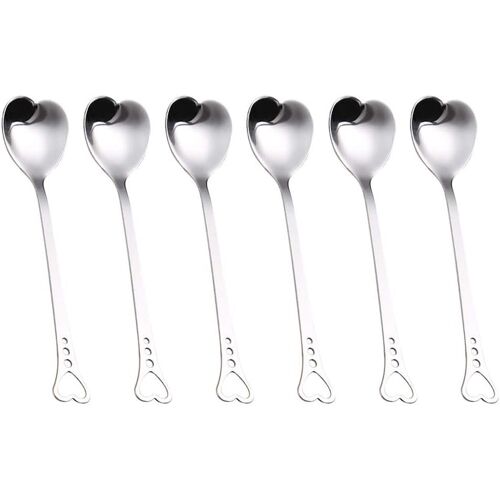 Argent - Lot De 6 Cuillères En Forme De Coeur En Acier Inoxydable Cuillère Mignonne Shaker Cuillères De Table Pour Dessert Gâteau Au Café