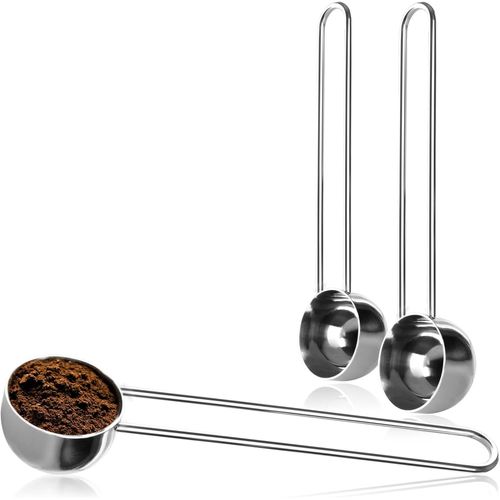 TIANYI-COM-FOUR® 3x cuillères doseuses à café en acier inoxydable - cuillères doseuses pour thé, café, cappuccino, cacao et expresso - manche en fil, dosage facile (couleur argent - 25ml)