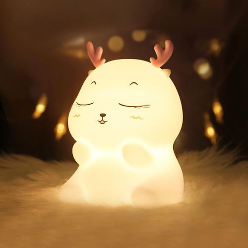 Bnhgc-Veilleuse Enfant Rechargeable Veilleuse Bébé Lampe, 7 Couleurs Led Veilleuse Filles, Silicone Lampe De Chevet Tactile Pour Enfants Adulte Chambre Décoration Nouveau-Né (Cerf)