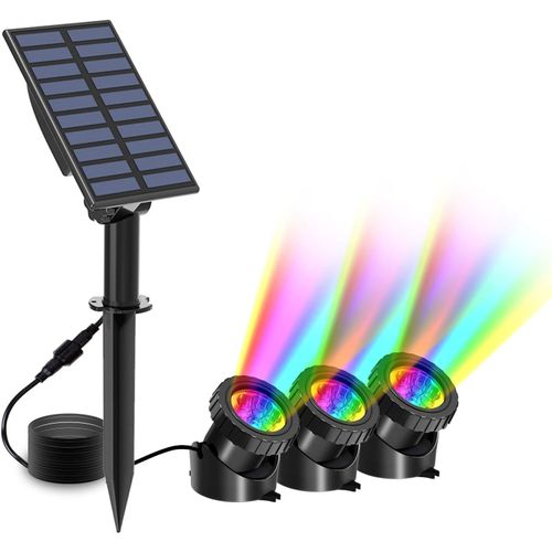 Lot De 3 Lampes Solaires Pour Bassin, Projecteurs Solaires Sous-Marins Avec 2 Modes, Éclairage De Bassin Étanche Ip68, Projecteurs De Paysage Rvb À Changement De Couleur, Éclairage De Jardin