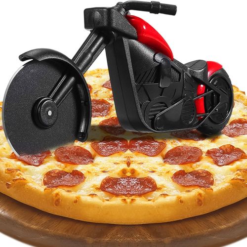Roulette à pizza moto, coupe-pizza, roulette à pizza, couteau à pizza, rouleau à pizza en acier inoxydable et plastique, décoration cadeau créative, convient aux amateurs de pizza moto (rouge)