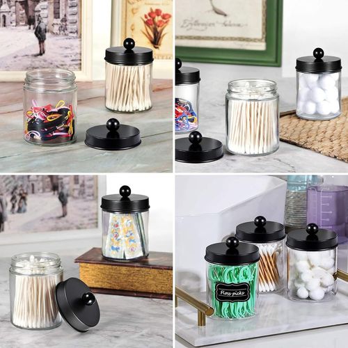 Lot De 2 Porte-Coton-Tiges En Verre Pour Salle De Bain, Pharmacien, Bocaux De Rangement Avec Couvercle Pour Cotons-Tiges, Boules De Coton, Cotons-Tiges, Cotons-Tiges, Cure-Oreilles 
