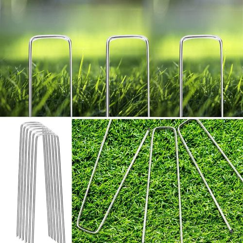 Lot De 50 Piquets De Jardin En U Galvanisés De 15 Cm, Avec 20 Rondelles Pour Fixation De Bâches Et Toiles Anti-Mauvaises Herbes.