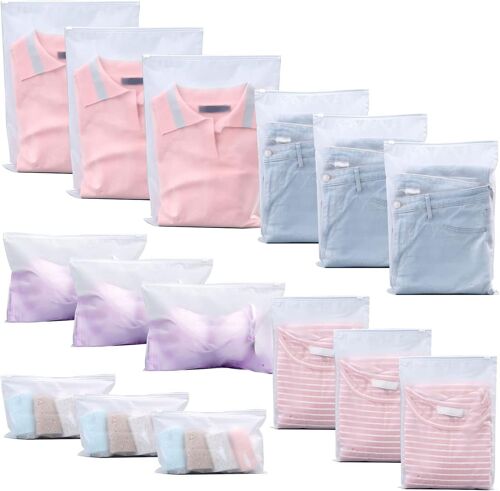 15 Pièces Sacs De Rangement De Voyage, Sac Zipper Organisateur De Bagages Seal Pochette Etanches Plastique Transparent Dépoli Sac à Vêtements pour Cosmétique Chaussures Costume