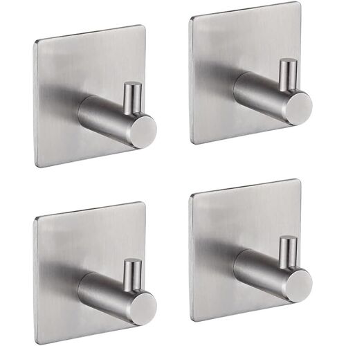 4Pcs Crochet Adhésif 3M, Mural de Salle de Bains, Accroche Torchon Cuisine,Accroche Tableau sans Percer,Crochet Autocollant Acier Inox,Argent