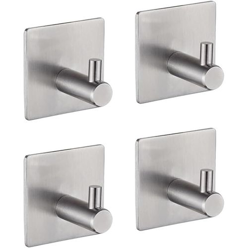 4Pcs Crochet Adhésif 3M, Mural de Salle de Bains, Accroche Torchon Cuisine,Accroche Tableau sans Percer,Crochet Autocollant Acier Inox,Argent