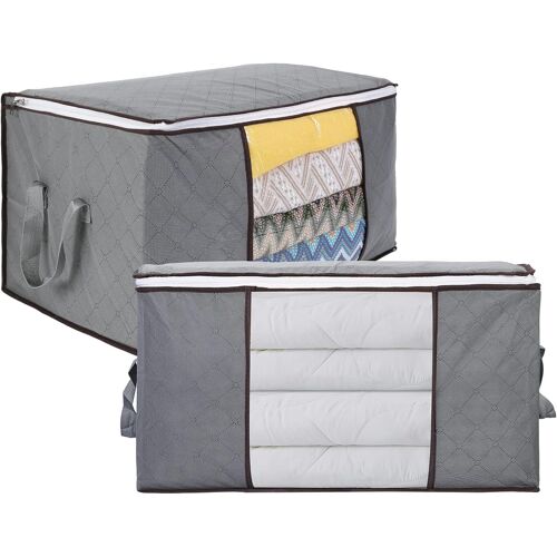 KALANKA-Sac de Rangement pour Vetement, 2PCS 90L Sac de Rangement pour Couette Pliables, Sous Lit avec Poignée Renforcée pour Literie Couvertures Oreillers Jouets Vestes, 60x44x35CM