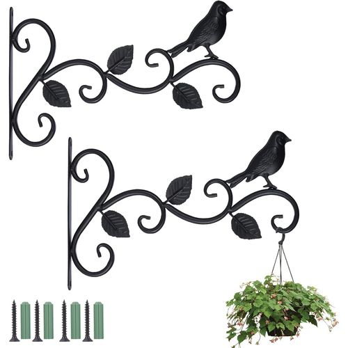 2 Supports Pour Suspensions De Pots, Crochets Muraux Vintage Pour Plantes, Lanternes, Mangeoires À Oiseaux Et Carillons Éoliens En Fer Forgé Noir, Charge Max 4 Kg, Dimensions 30x19 Cm