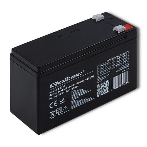 Qoltec 53030, Mat De Verre Absorbé, 7 Ah, 12 V, 72 A, Moto, Noir