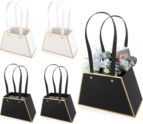 Lot de 4 sacs cadeau en papier kraft pour fleurs, sacs d'emballage de bonbons, sacs d'emballage de cadeau de fleurs imperméables portables avec poignée de mariage boîte d'anniversaire