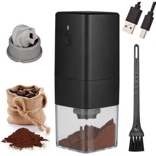 Moulin à café électrique portable : moulin à café rechargeable, broyeur conique professionnel, grains de café finement moulus, pour camping en plein air et bureau, noir