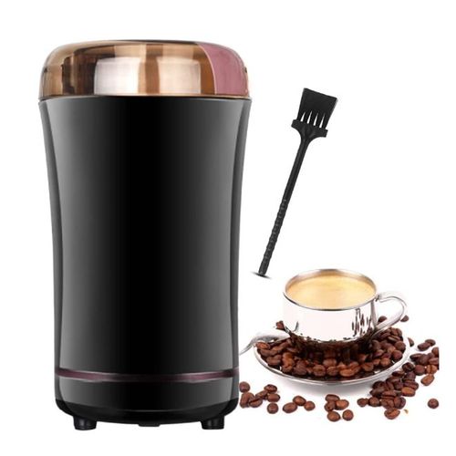 Moulin à café électrique 150 W, avec lames en acier inoxydable et brosse de nettoyage, pour graines de lin, noix, poivre, épices, graines de café et autres, noir
