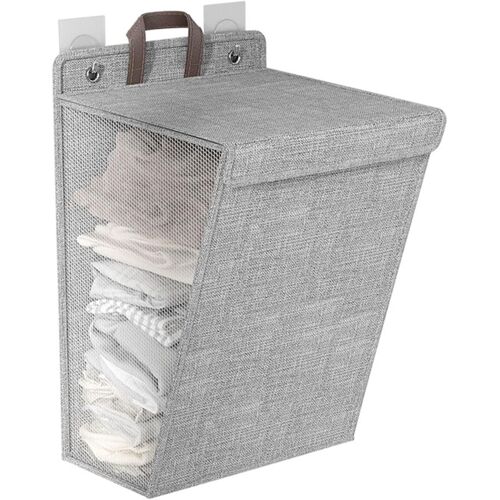 MEVRONISSHOP-Panier à Linge Mural de Grande capacité, Rangement Multifonctionnel Pliable pour Chaussures, Chaussettes, Serviettes Montables, Maintient la propreté (Gris Taille M)
