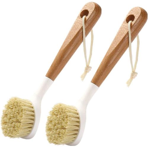 Brosse à vaisselle 2 pièces Brosses à vaisselle en bois Brosses de nettoyage en sisal à long manche