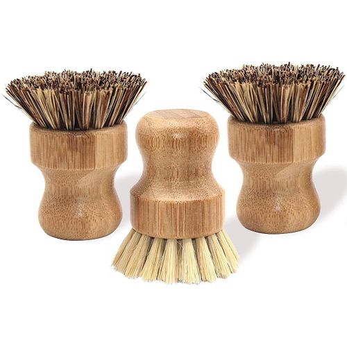 Brosses à Vaisselle,3 PCS à Paume en Bambou à Récurer Naturelle Poils Brosses de Nettoyage pour Casseroles Vaisselle Plates Éviers de Cuisine