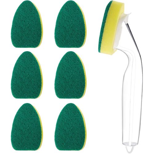 éponge baguette et 6 têtes de rechange de rechange Éponge baguette robuste pour brosse de nettoyage d'évier de cuisine