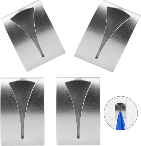 Jexnovashop-Lot De 4 Patère Torchons Cuisine Porte Serviette Adhésif Salle De Bain, Porte Torchons Autocollante Attache Torchon Mural En Acier Inoxydable Crochet Serviette Métal