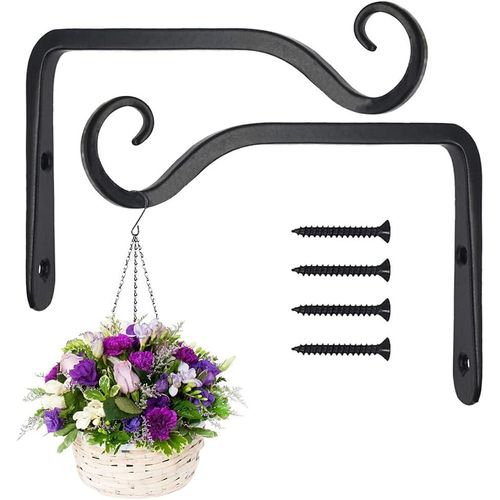 Teppe-Paquet De 2 Crochets De Suspension Muraux Noirs, Supports De Panier Suspendu En Fer Forgé En Métal, Support De Panier Suspendu Pour Mangeoires À Oiseaux/Plantes/Lanternes/Carillons Éoliens (Ave