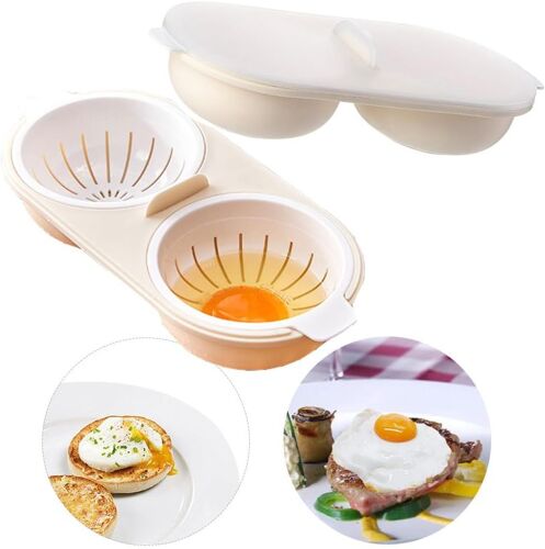 Lot De 2 Pocheuses À ?ufs Blanches Pour Micro-Ondes, Cuiseur Vapeur À Double Tasse, Haute Capacité