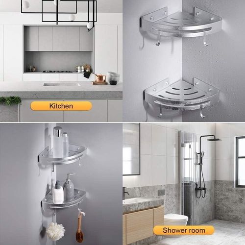 Plateau de Douche d'angle - 2 Pièces - Pas de Perçage - Étagère de salle de Bains Adhésif en Aluminium de Mur de Douche Panier de Stockage pour le Shampooing (Triangle)