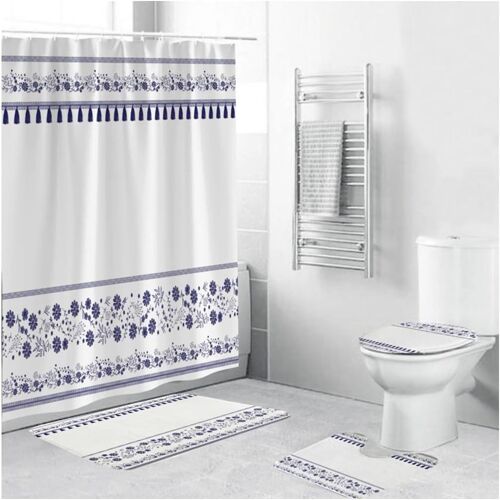 (C) Ensemble de rideaux de douche 4 pièces, ensemble de rideaux de salle de bain avec rideau de douche et tapis, ensemble de rideaux de bain à feuilles botaniques (couleur : orange, taille : nous