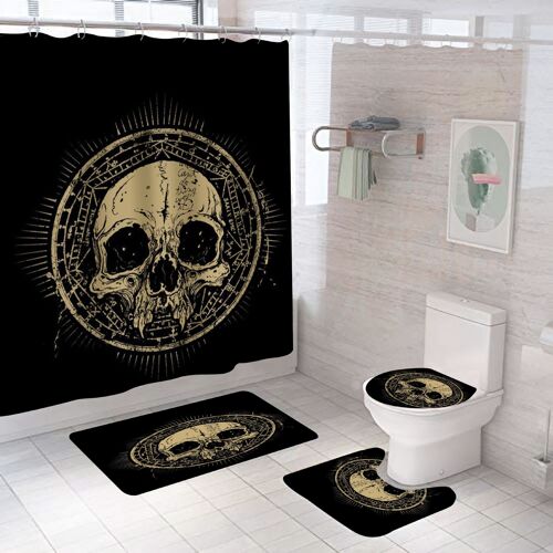 Suprême Crâne Halloween Rideau De Douche Ensemble, Générique Halloween Décor De Salle De Bains 71 X 71 Po - Rideau De Douche Avec Des Tapis, Des Toilettes D'un Couvercle, Tapis De Bain - Halloween Décor De Salle De Bains