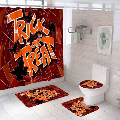 Halloween Lettres Motif de Rideau de Douche Ensemble, Générique Décor de salle de Bains 71 x 71 Po - Rideau de Douche avec des Tapis, des Toilettes d'un Couvercle, Tapis de Bain - Halloween Décoration salle de Bain avec 12 Crochets