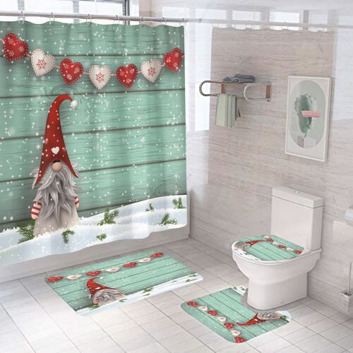 Noël le Rideau de Douche, Set de 4 avec anti-Dérapant Tapis de Style 9)