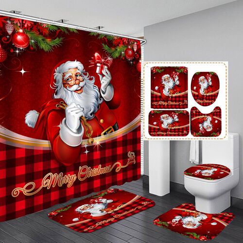 Noël le Rideau de Douche, Set de 4 avec anti-Dérapant Tapis de Style 26)