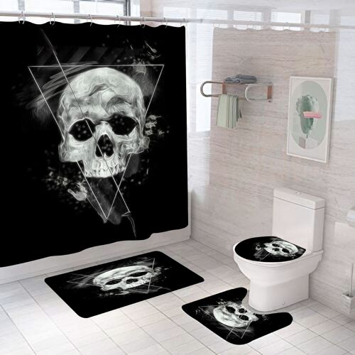 Géométriques Crâne Halloween Rideau de Douche Ensemble, Générique Halloween Décor de salle de Bains 71 x 71 Po - Rideau de Douche avec des Tapis, des Toilettes d'un Couvercle, Tapis de Bain - Halloween Décor de salle de Bains
