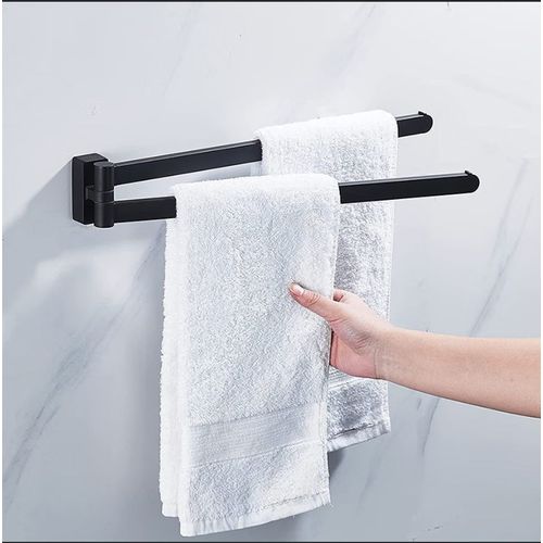 Porte-serviettes pivotant en acier inoxydable chromé avec 2 barres pivotantes (noir)