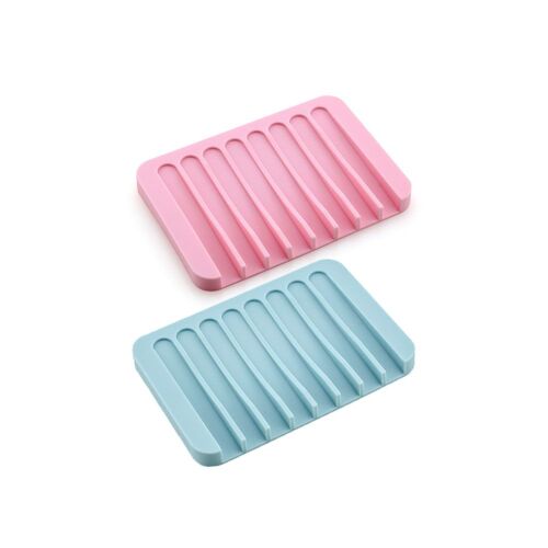 Lot de 2 égouttoirs en silicone, accessoires de salle de bain pour savon et autres outils de nettoyage, rose et bleu