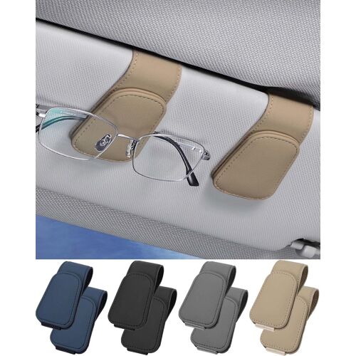 (Beige) Lot De 2 Porte-Lunettes Pour Pare-Soleil De Voiture, Clip En Cuir Pour Lunettes De Soleil, Carte De Billet
