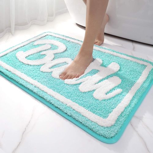 Tapis de bain antidérapant, moelleux en microfibre, absorbant, lavable en machine, 50 x 80 cm - Bleu