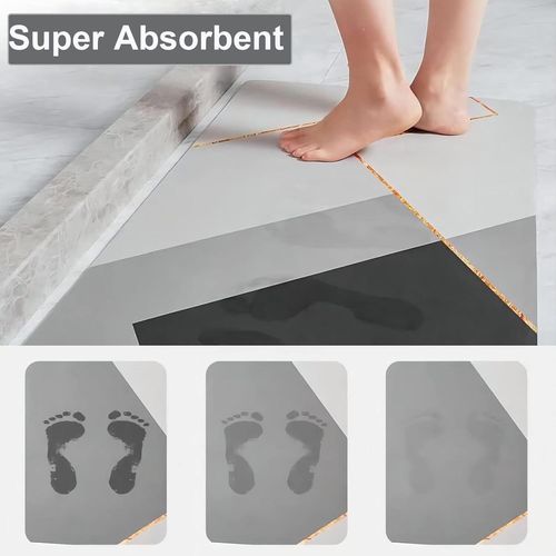 Tapis de bain antidérapant et absorbant en microfibre de diatomite, doux et à séchage rapide, gris, 40 x 60 cm, plumes grises