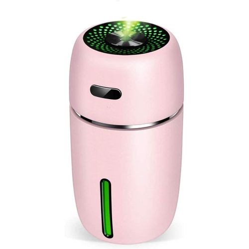 Humidificateur de voiture USB, mini purificateur d'air portable 200 ml avec veilleuse LED 7 couleurs, pour voiture, bureau, chambre, etc. (rose) 1 pièce
