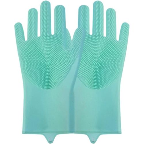 1 paire de gants de cuisine en silicone vert résistants à la chaleur pour la vaisselle, le nettoyage et le jardinage (taille unique)