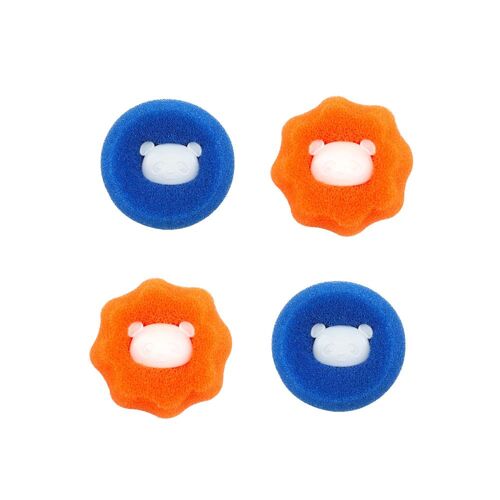 Lot de 2 attrape-poils d'animaux orange et 2 attrape-poils bleus pour machine à laver, boule de lavage pour attrape-poils de machine à laver