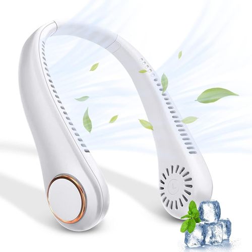 Ventilateur de cou portable sans feuilles, rechargeable par USB, réglable à 360°, mini ventilateur USB pour bureau, voyage et sport
