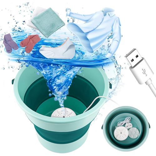 Mini Machine à Laver, 10L Portable Pliable d'une Cuve à Lessive, Ultrasons Turbine Rondelle avec Port USB, Adapté pour la Maison, Voyage, Appartement, Dortoir, Chaussettes, sous-Vêtements
