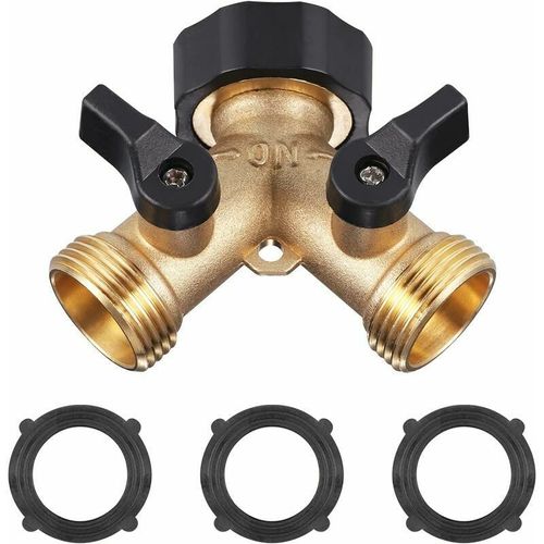 Robinet double pour machine à laver, robinet de jardin en laiton GU.B/good, raccord en Y avec 3 tapis en caoutchouc, 3/4 po pour connecter 2 appareils, robinet à double sortie pour robinet