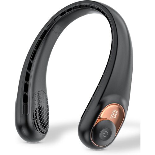 Ventilateur de cou portable rechargeable à batterie 5200 mAh, affichage LED, volume d'air à 360°, 3 vitesses réglables, refroidisseur de cou personnel sans pales, cadeau idéal pour femmes et hommes.