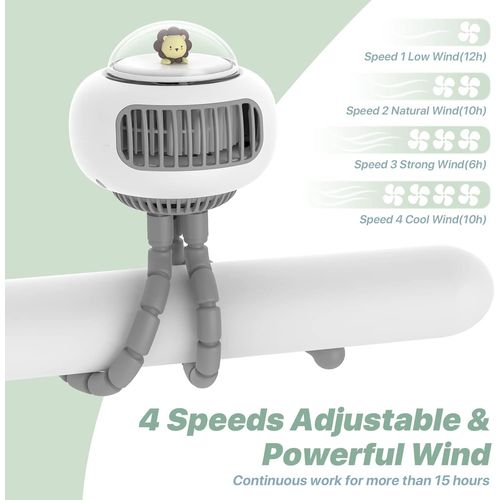 Ventilateur pour poussette, mini ventilateur portable sans pales, 4 vitesses, rechargeable par USB, fonctionne sur batterie, convient pour poussette et bureau