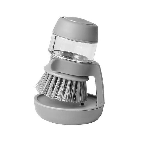 Lot de 2 brosses à vaisselle grises avec récipient à détergent et brosse pour casseroles