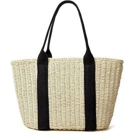 Grand sac fourre-tout en paille pour femme, sac à main tissé fait main, pour la plage, beige