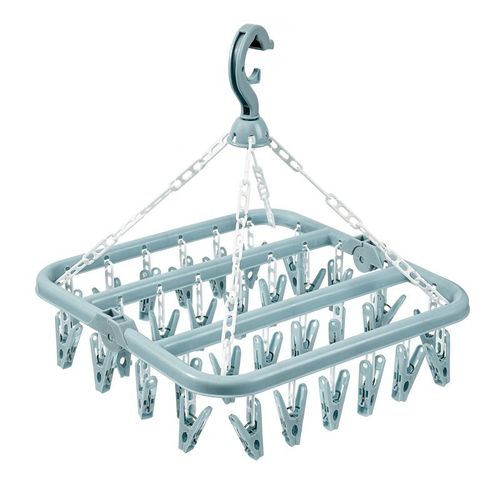 séchoir à chaussettes bleu, séchoir à chaussettes, séchoir à vêtements, séchoir d'intérieur pliable avec 32 pinces à linge en plastique pour chaussettes, sous-vêtements et vêtements, taille unique