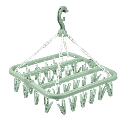 séchoir à chaussettes vert, séchoir à chaussettes, séchoir à vêtements, séchoir d'intérieur pliable avec 32 pinces à linge en plastique pour chaussettes, sous-vêtements et vêtements, taille unique